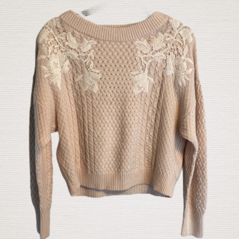 Rebecca Taylor Lace Applique Pullover Sweater